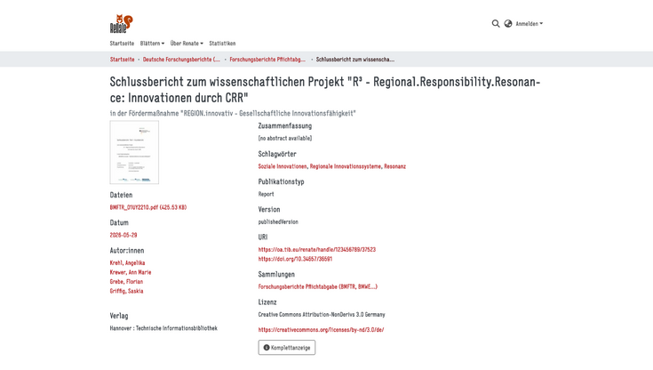 Final report on the research project "R³ – Regional.Responsibility.Resonance: Innovation through CRR"