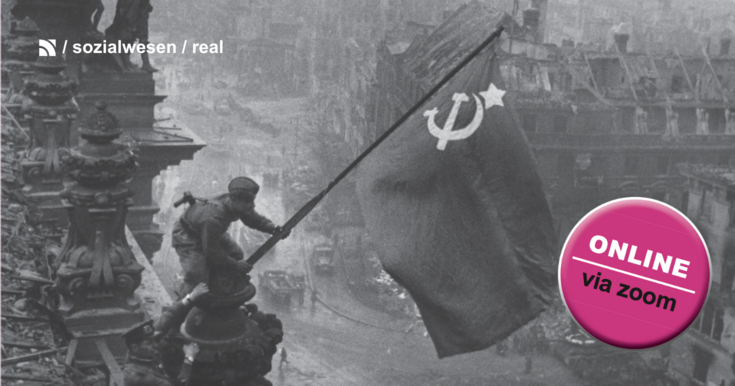 Historisches Bild, Ende des Zweiten Weltkrieges, Soldat mit Flagge