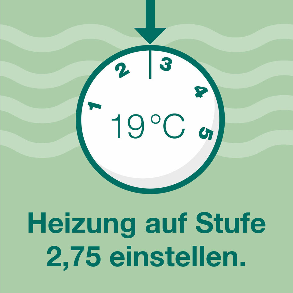 "Set heating to level 2.75" Picture of a thermostatic head for 19°C