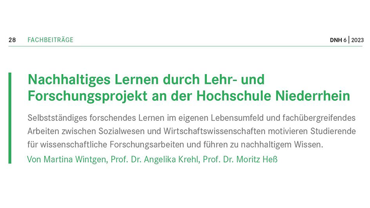 Cover picture of the presentation for the article Sustainable learning through teaching education and research project at The Hochschule Niederrhein.