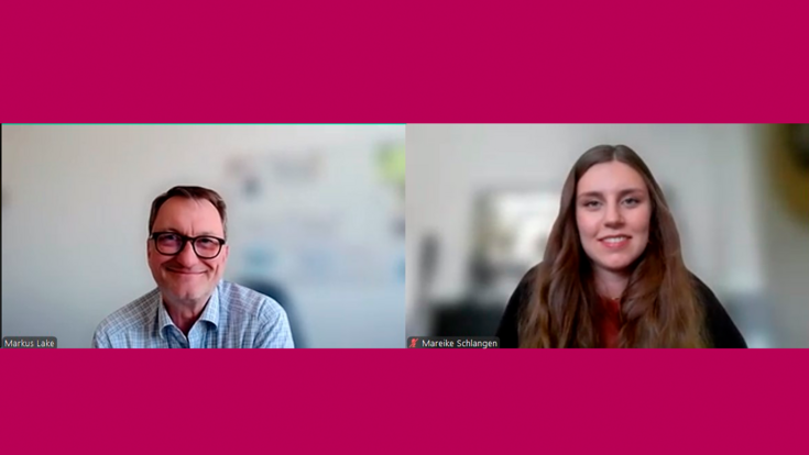 The picture shows a zoom screenshot of Prof Dr Markus Lake and Mareike Schlangen.