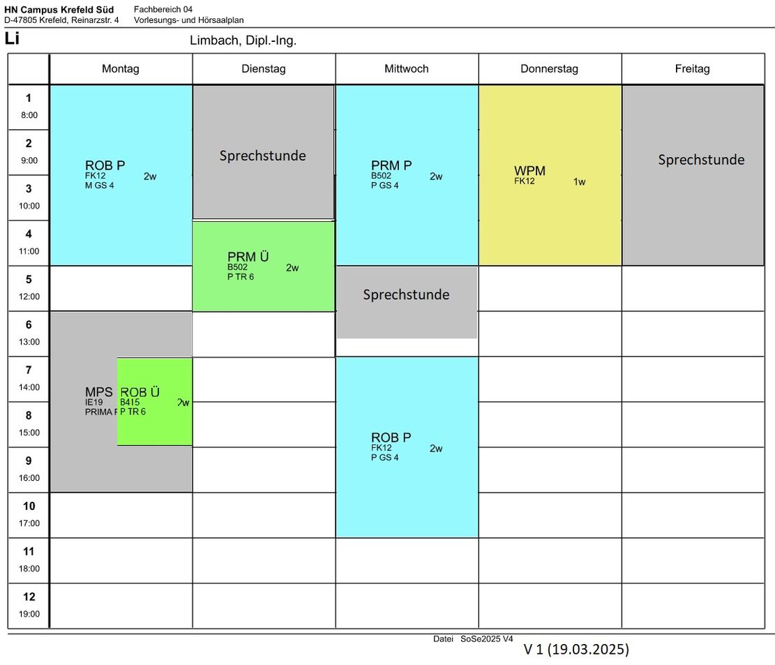 Stundenplan Sommersemester 2025