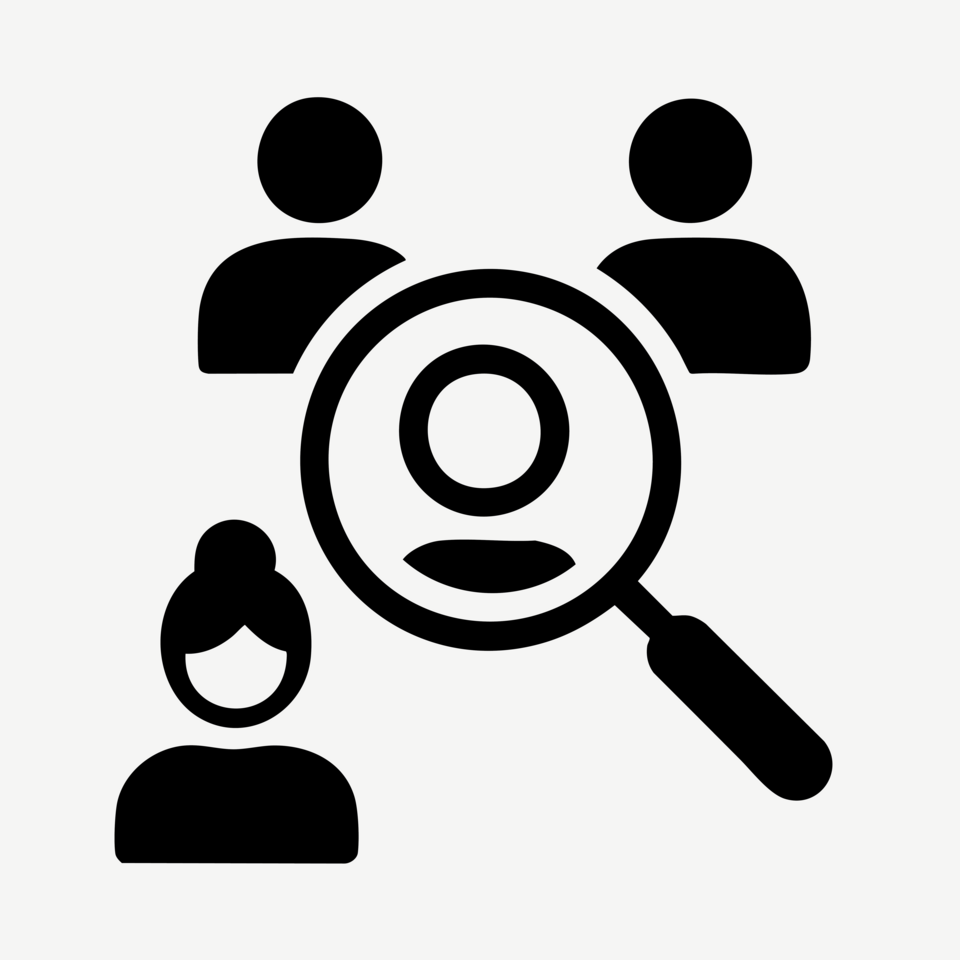 Diversity of perspectives for better solutions. Very abstract people are depicted who are looking for cooperation opportunities/people with a magnifying glass.