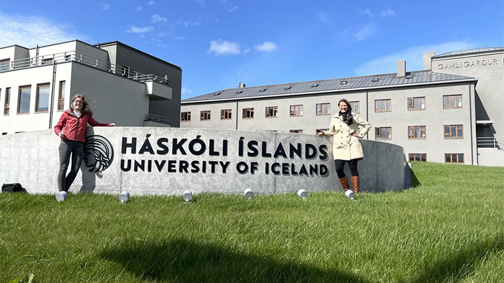 Angelika Krehl and Anna Herzog in front of the University of Iceland in Reykjavik, Iceland